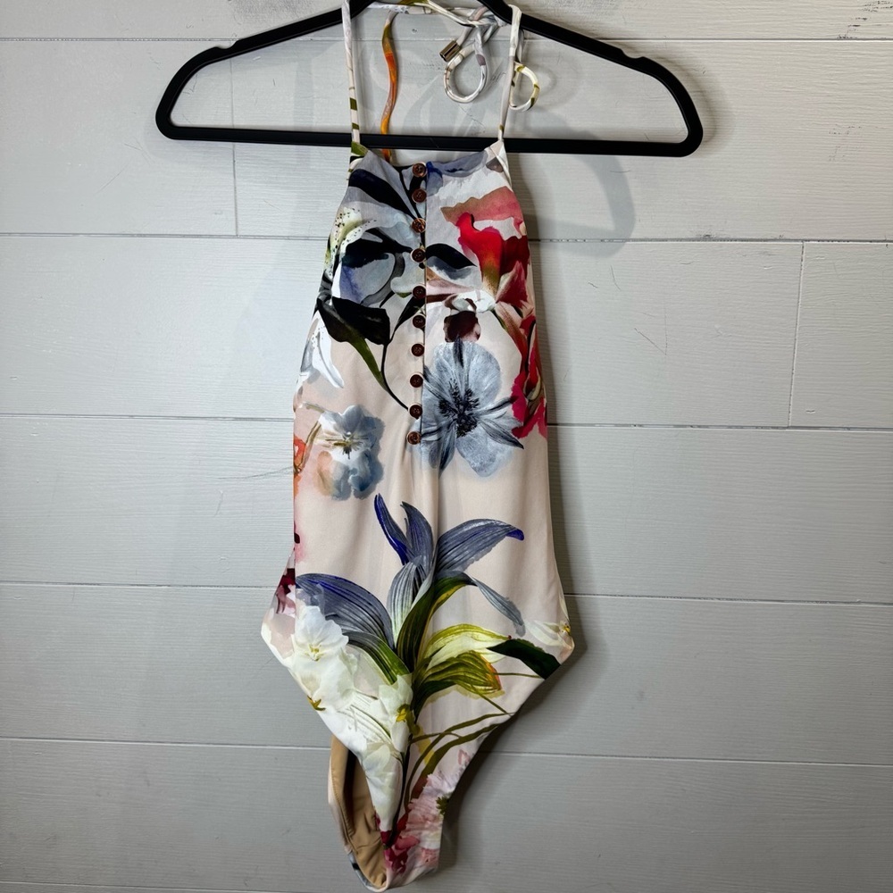 Chi | NWOT Floral Halter One Piece Swimsuit Size Medium